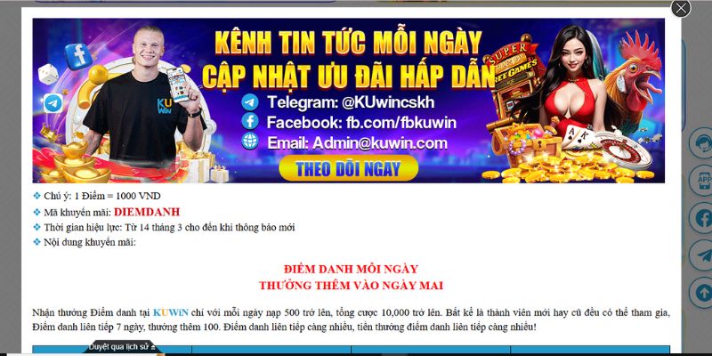 Chương trình điểm danh mỗi ngày hấp dẫn tại Kuwin