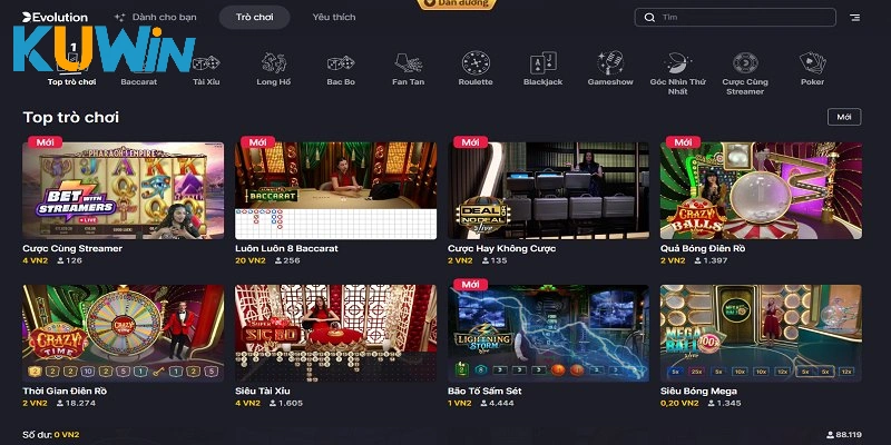 Những sản phẩm nổi bật tại sảnh casino KUWIN